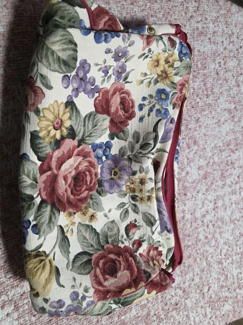 Oscar de la Renta Floral Canvas Cosmetic Pouch - Cream, Pink & Purple